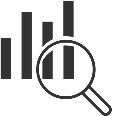 Bar graph icon with magnifying glass